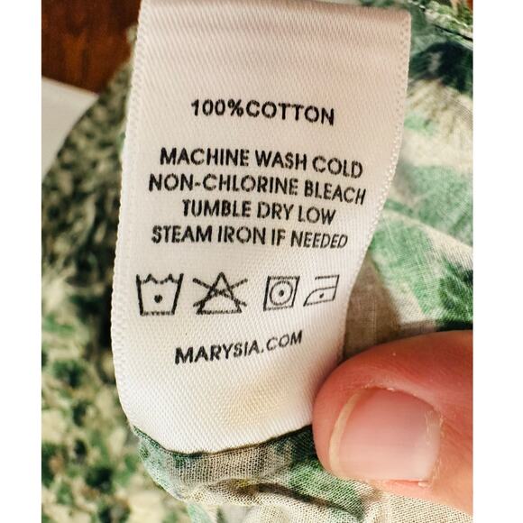 MARYSIA Green White Floral Printed 100% Cotton Drop Waist Imperialis Dress M - Picture 12 of 16